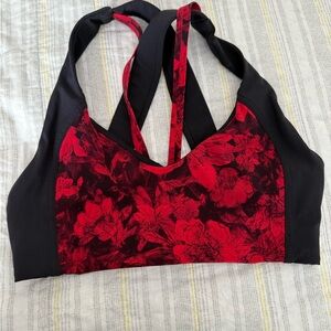 Lululemon Swaet Times Womens Black And  Red Floral Design Sports Bra